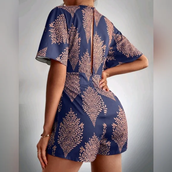 Boho Tropical Leaf Print Wrap Romper S, M, L, XL NWOT - Picture 2 of 8